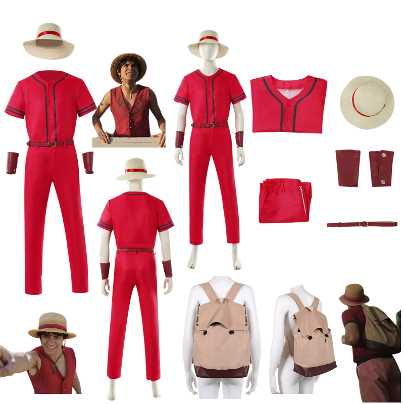 Live Action Anime Cosplay - Erwachsenen-Cosplay-Kostüm für Männer: Luffy-Verkleidung für Halloween,
